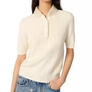 Maje - Removable Jewel Collar Knit Polo Sweater - Size 0